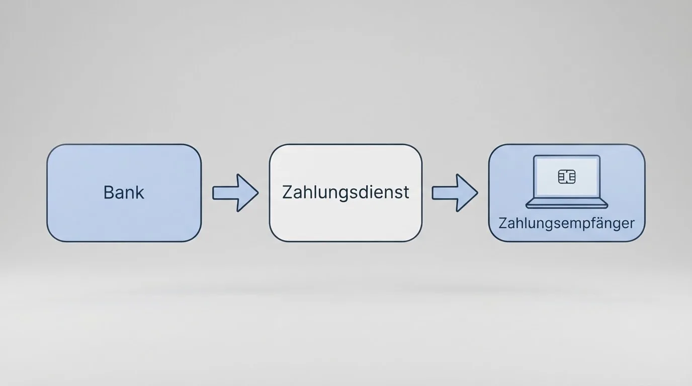 Einfaches Flussdiagramm, das den Weg einer Zahlung von der Bank zum Spielerkonto zeigt.