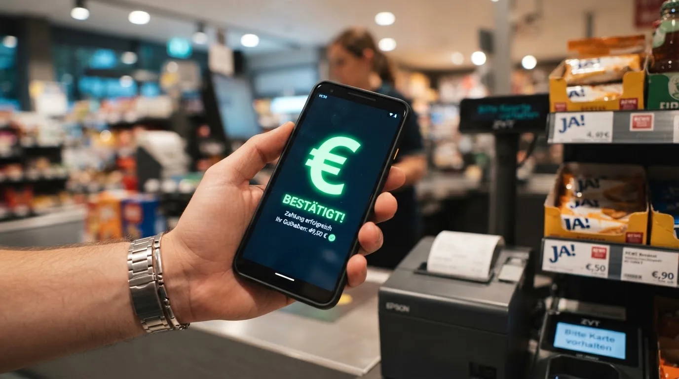Illustration eines Ablaufs von Barzahlung an der Kasse bis zur Gutschrift auf dem Spielerkonto.