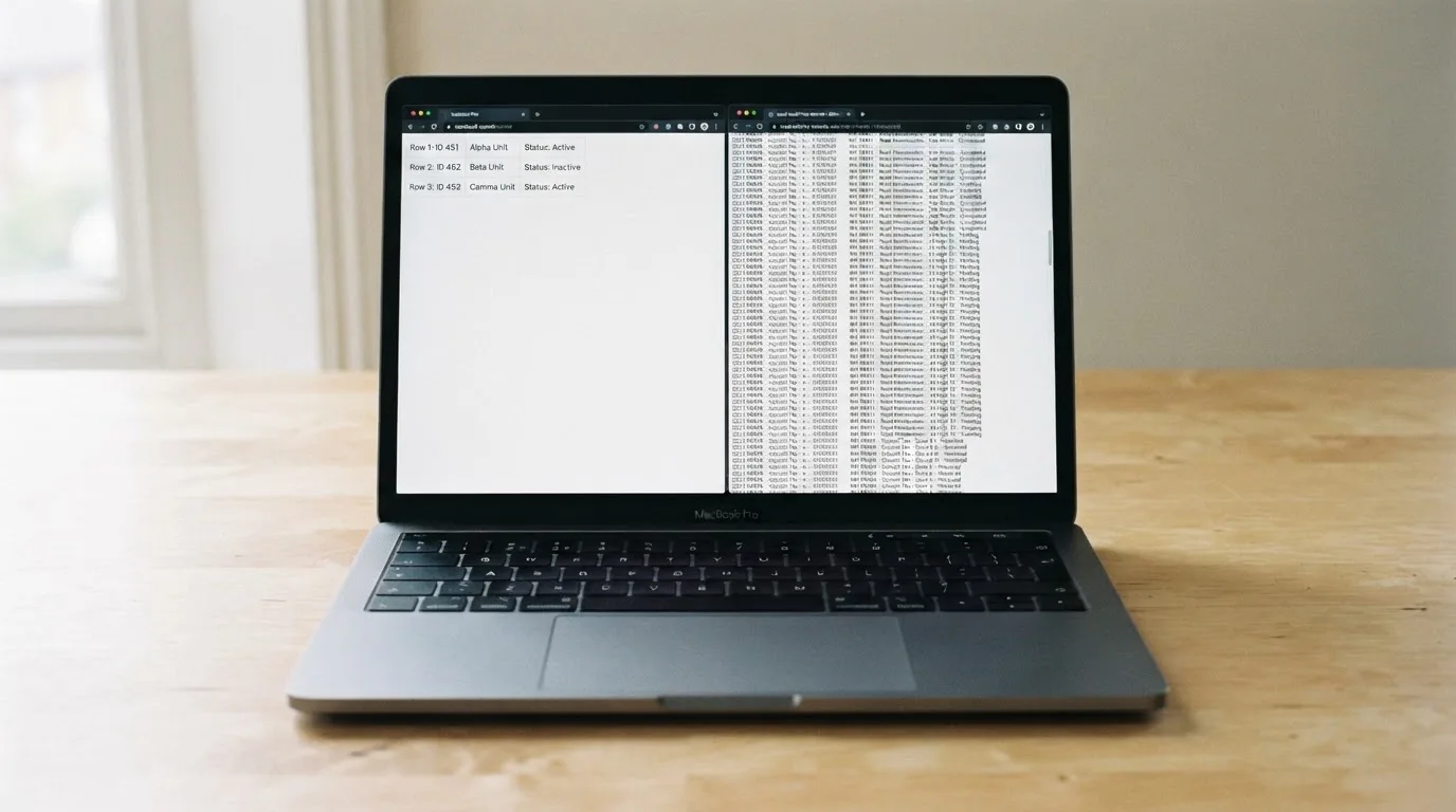 Zwei nebeneinander geöffnete Browser-Tabs auf einem Laptop-Bildschirm.