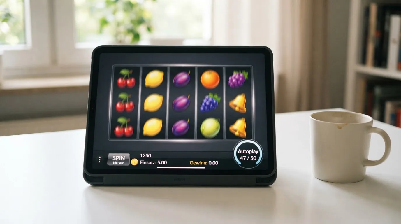 Schematische Darstellung eines automatisch ablaufenden Spins auf einem Tablet-Bildschirm.